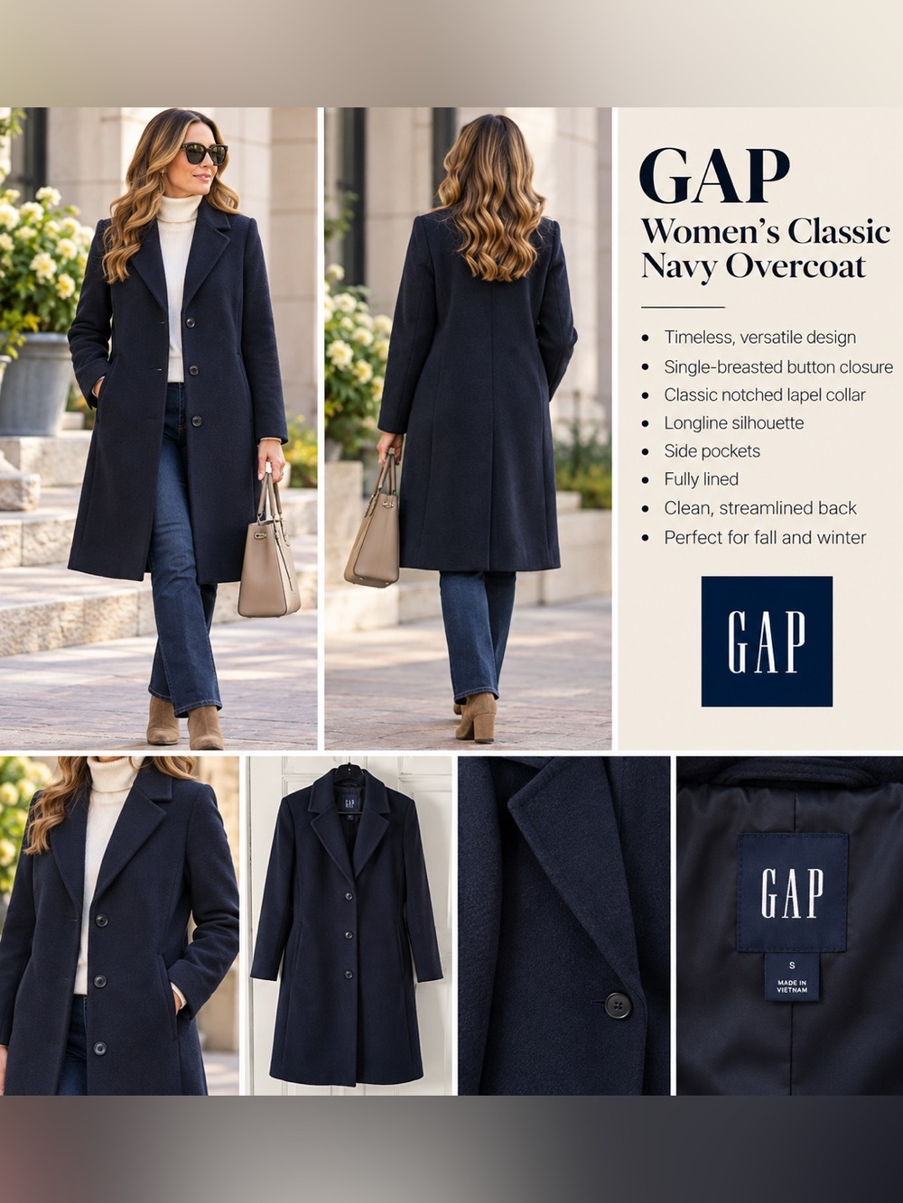 GAP Women's Classic Navy Overcoat